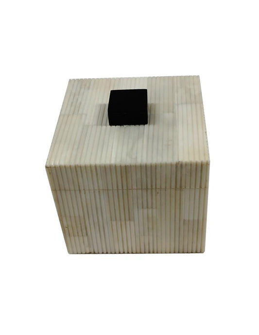 White Bone Inlay Box with Black Lid