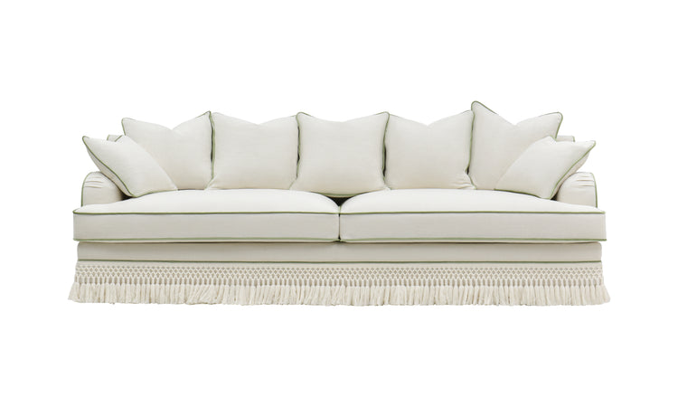 Dawes Fringe Sofa, Cream/Teal with Green Line