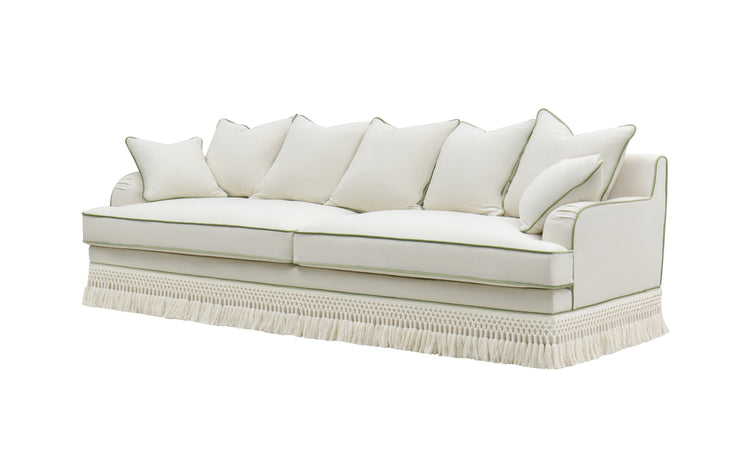 Dawes Fringe Sofa, Cream/Teal with Green Line