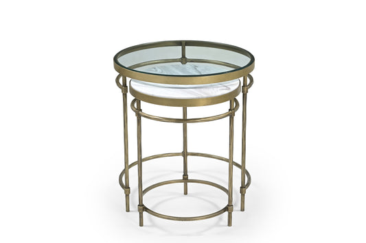 Volakas Marble & Glass Side Tables (SET-2)