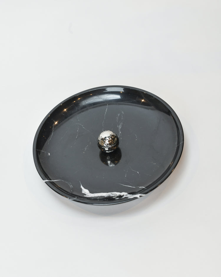 Black Marble Serving Bowl with Round Handle