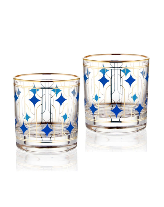 Set of 2 Blue Diamond Glass