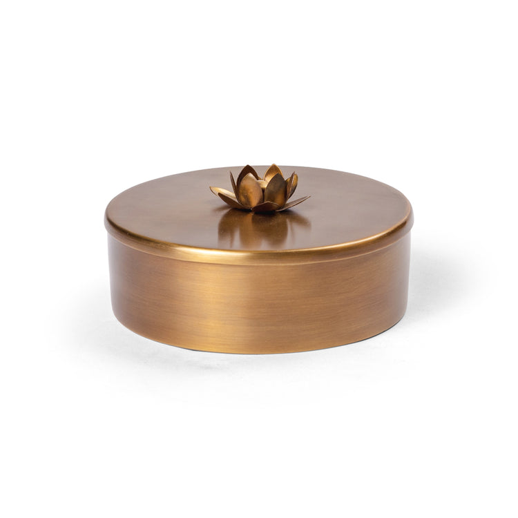 Round Brass Box with Flower Lid