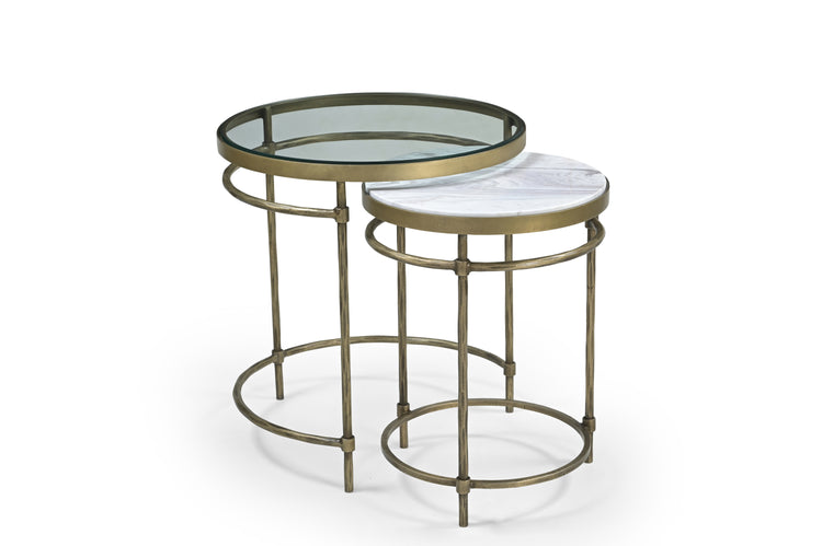 Volakas Marble & Glass Side Tables (SET-2)