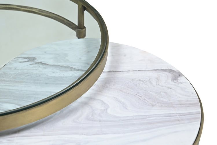 Volakas Marble & Glass Side Tables (SET-2)
