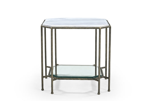 Volakas Iron Side Table with Marble Top