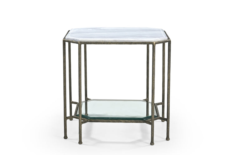 Volakas Iron Side Table with Marble Top