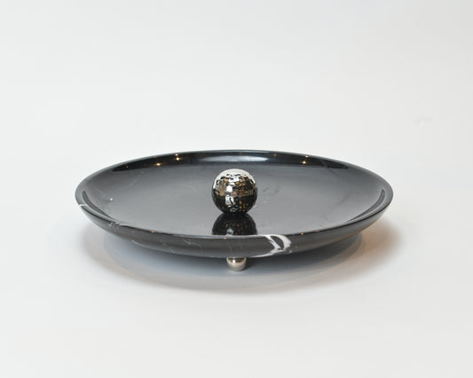 Black Marble Serving Bowl with Round Handle