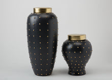 Load image into Gallery viewer, Black Ceramic Vase with Gold Dots
