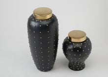 Load image into Gallery viewer, Black Ceramic Vase with Gold Dots
