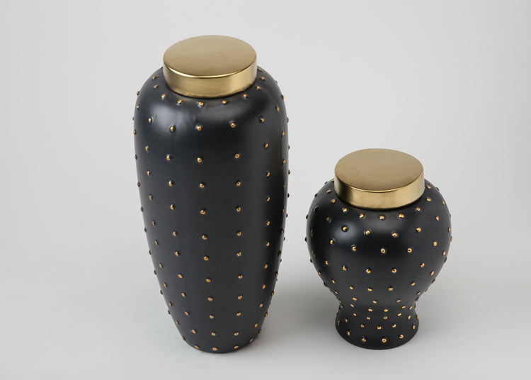 Black Ceramic Vase with Gold Dots
