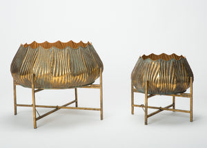 Set of 2 Gold Metal Round Planters