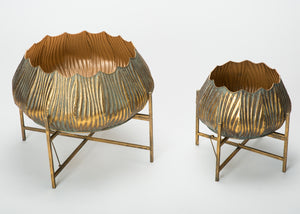 Set of 2 Gold Metal Round Planters