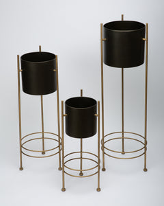 Set of 3 Metal Black Pots with Gold Racks