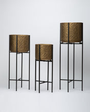 Load image into Gallery viewer, Set of 3 Leaf Metal Gold Pots with Black Racks

