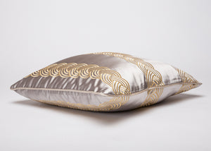 Grey Silk Pillow with Gold Embroidery