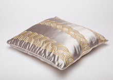 Load image into Gallery viewer, Grey Silk Pillow with Gold Embroidery

