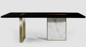 Brown Top table with White Marble & Brass Base