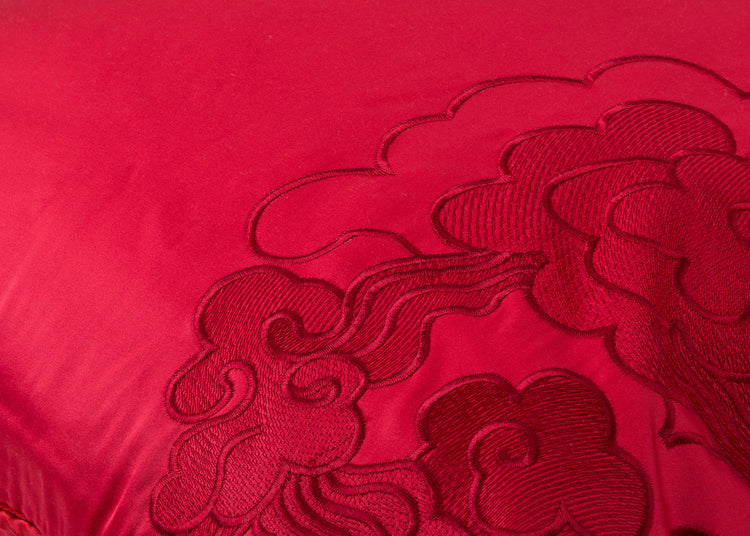 Red Silk Pillow with Flower Embroidery