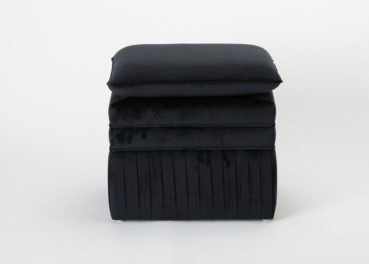 Pillow-Top Black Velvet Ottoman